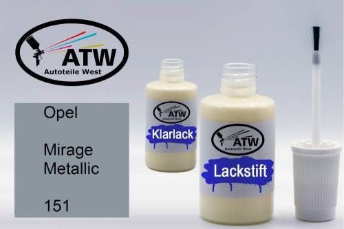 Opel, Mirage Metallic, 151: 20ml Lackstift + 20ml Klarlack - Set, von ATW Autoteile West.